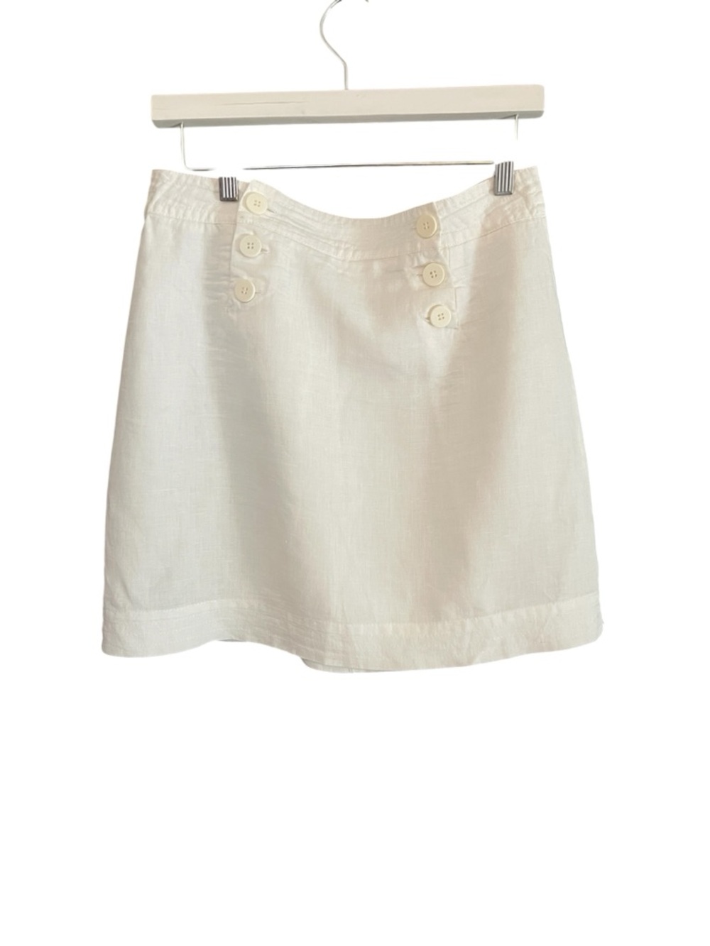 Max Studio White Linen Mini Skirt Size 4 Sailor Button Front Coastal Preppy - Picture 2 of 6